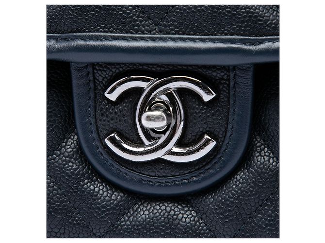 Chanel Blue Medium Quilted Caviar French Riviera Flap Blu navy - vista 5