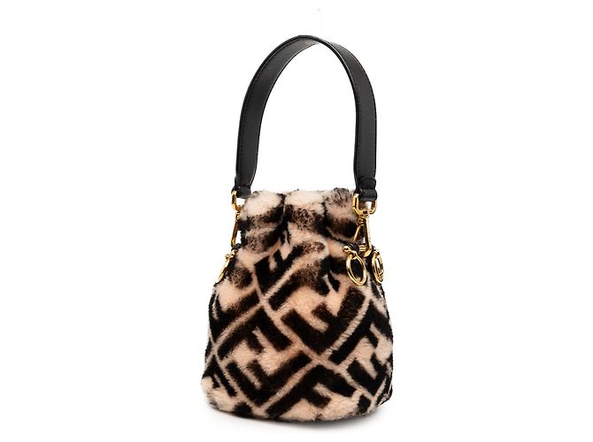 Fendi Borsa a secchiello Mini Zucca Shearling Mon Tresor Beige - vista 2