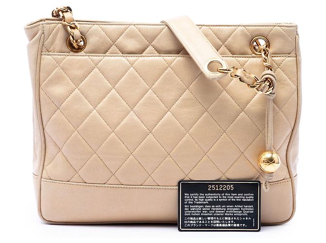 Chanel Beige CC Quilted Lambskin Coco Ball Chain Shoulder Bag - view 7