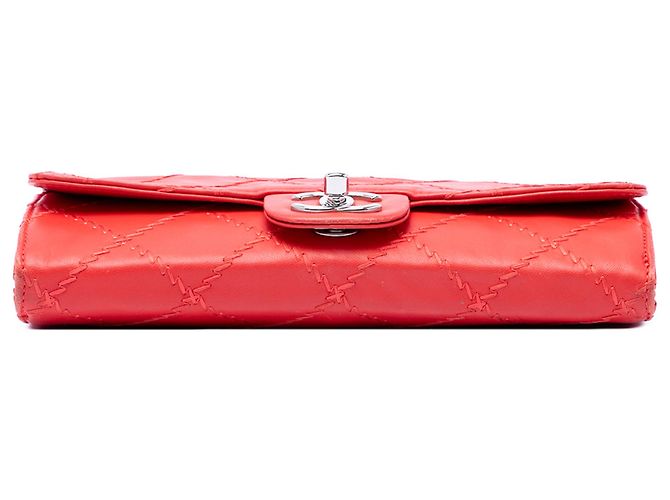 Chanel Red CC gestepptes Lammleder Wallet On Chain Rot - Ansicht 3