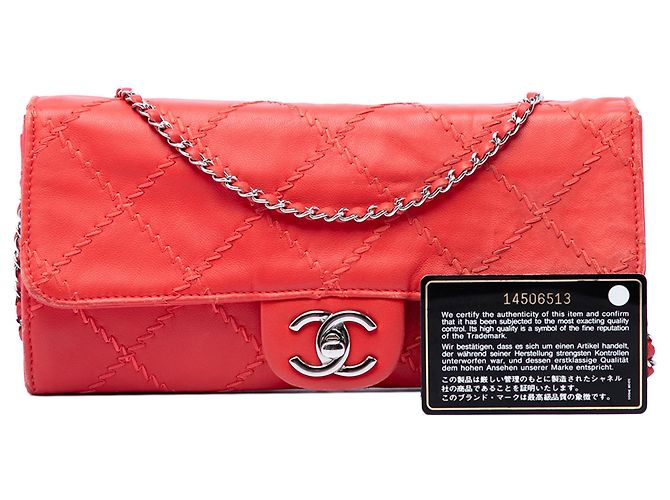 Chanel Red CC gestepptes Lammleder Wallet On Chain Rot - Ansicht 6