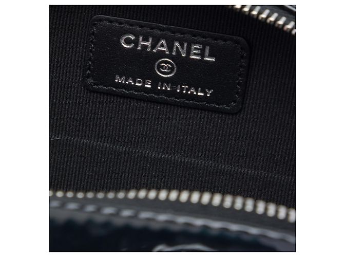 Chanel Black CC Steppleder Lack Diamant Harz Clutch mit Kette Schwarz - Ansicht 5
