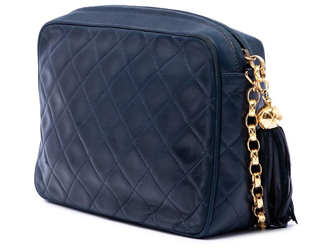 Chanel Blue CC gesteppte Lammfell Camera Bag mit Quaste Blau Marineblau - Ansicht 2