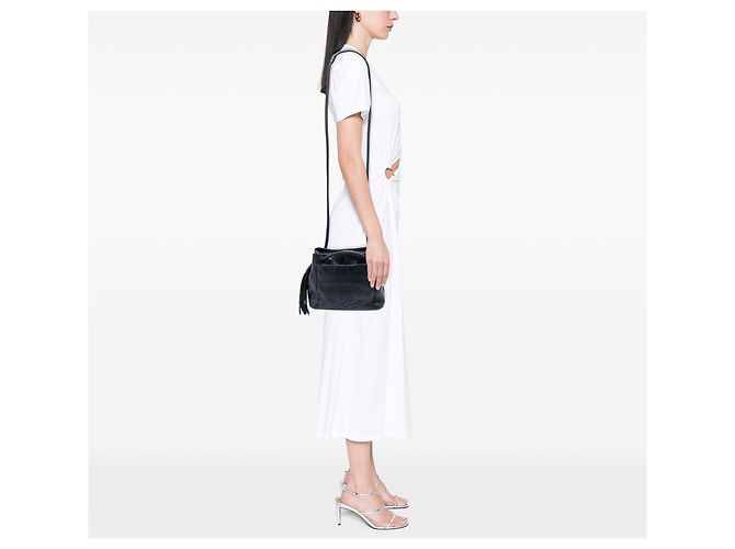Borsa a tracolla Chanel Black CC in agnello con nappa e nappa Nero - vista 5