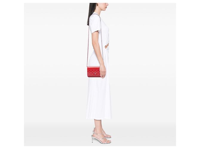 Wallet On Chain Portafoglio con catena Chanel Red Bicolor Classic in vernice Rosso - vista 6