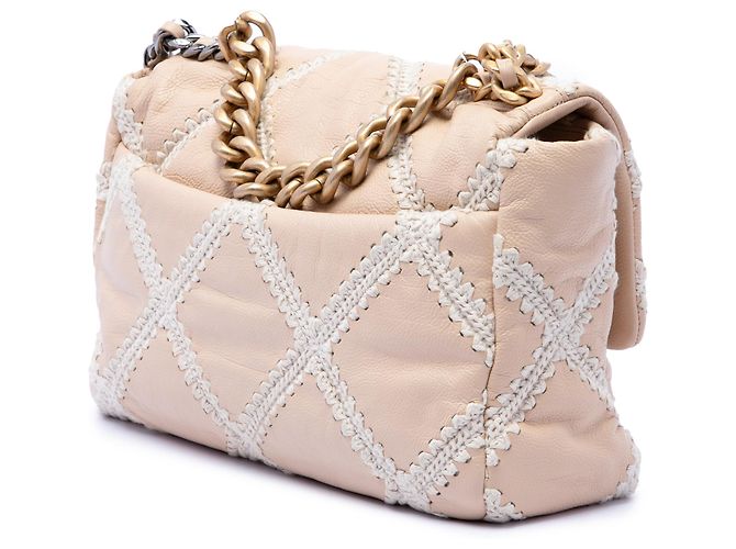 Chanel Beige Large Crochet Calfskin 19 Flap - vista 2
