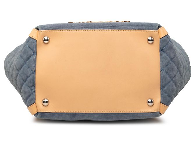Tote Chanel Blue Quilted Denim CC Camellia - vista 3