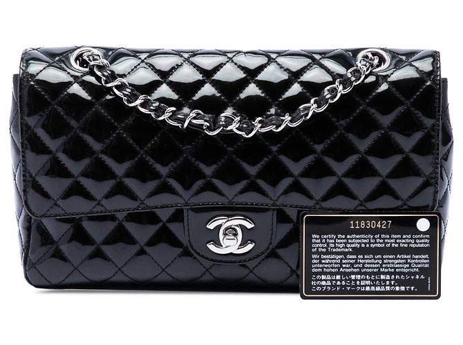 Chanel Black Medium Quilted Patent Secret Label Flap Nero - vista 7
