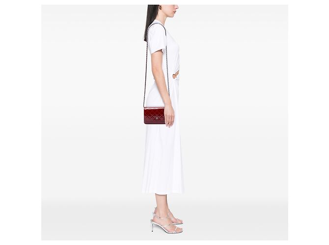 Chanel Red CC gesteppte Lackleder Wallet on Chain Rot Bordeaux - Ansicht 6