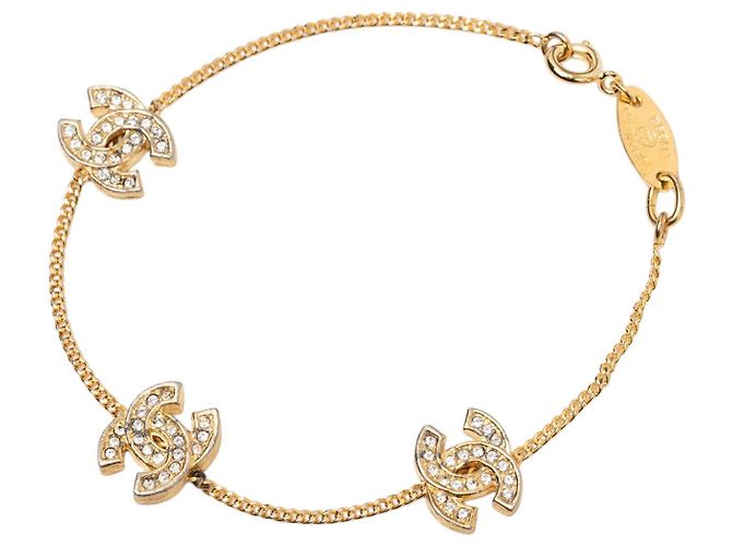 Bracciale Chanel Gold CC placcato oro con strass D'oro - vista 2
