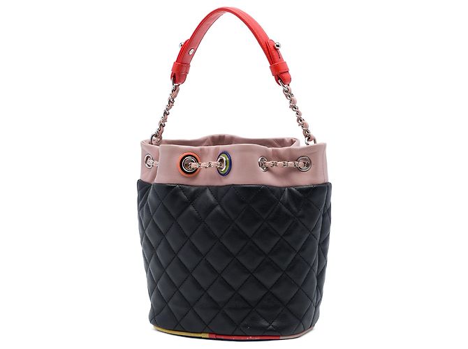 Borsa a secchiello Chanel Black CC Multicolor in agnello trapuntato Cuba Nero - vista 2