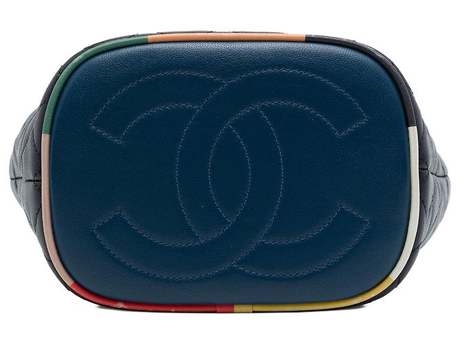 Borsa a secchiello Chanel Black CC Multicolor in agnello trapuntato Cuba Nero - vista 3