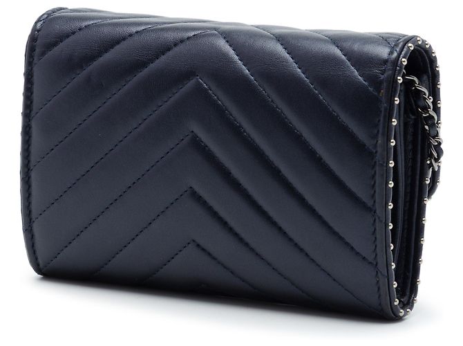 Chanel Blue CC Chevron Lammleder Wallet On Chain mit Nieten Blau Marineblau - Ansicht 2