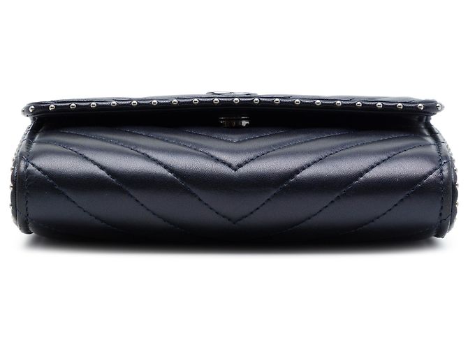 Chanel Blue CC Chevron Lammleder Wallet On Chain mit Nieten Blau Marineblau - Ansicht 3