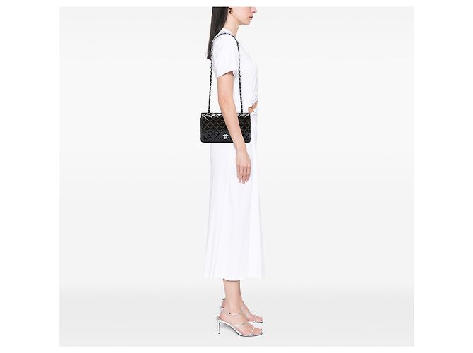 Chanel Purple Medium Classic Patent Double Flap Porpora - vista 5