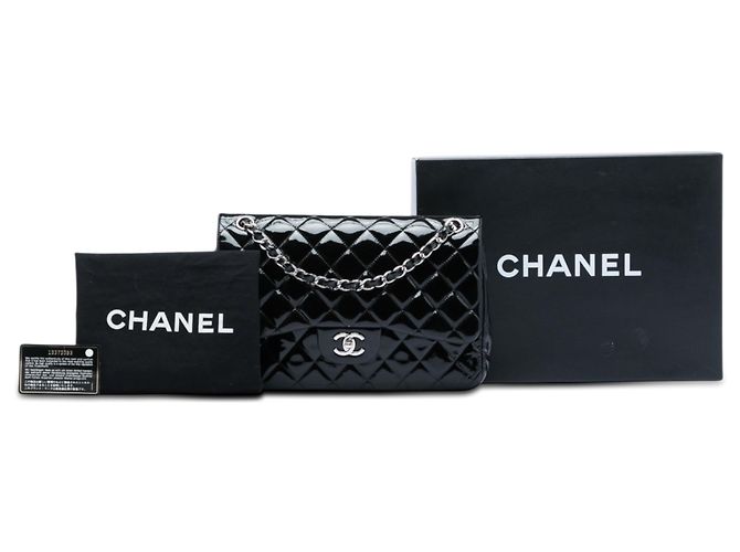 Chanel Black Jumbo Classic Patent Double Flap Nero - vista 6