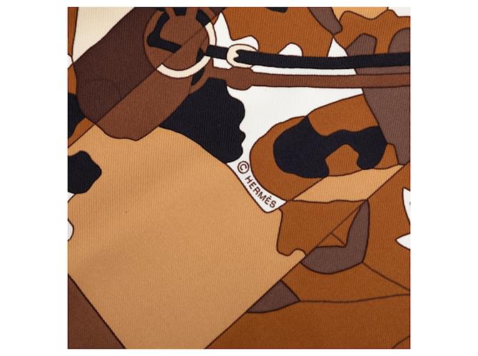 Sciarpa in seta Hermès Brown Les Dix Cavaliers 90 Marrone - vista 5