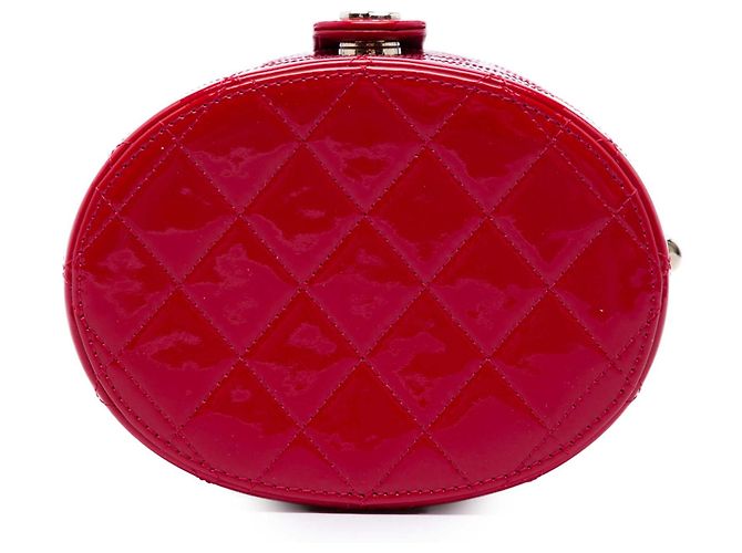Chanel Roter CC Gesteppter Lack Vanity Case mit Kette - Ansicht 3
