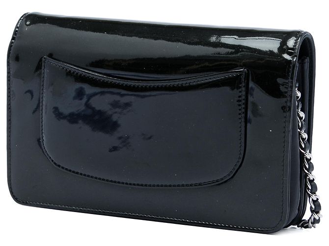 Wallet On Chain Portafoglio con catena Chanel Black CC in vernice con strass Nero - vista 2