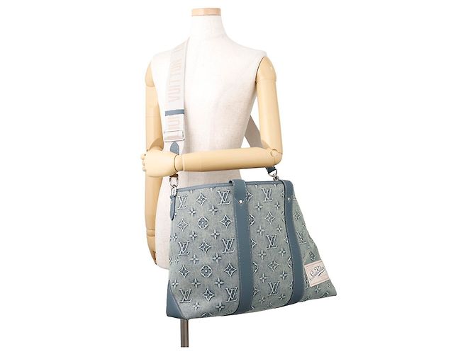 Tote Weekend Louis Vuitton Monogram Washed Denim NM Blu Monogramma - vista 4