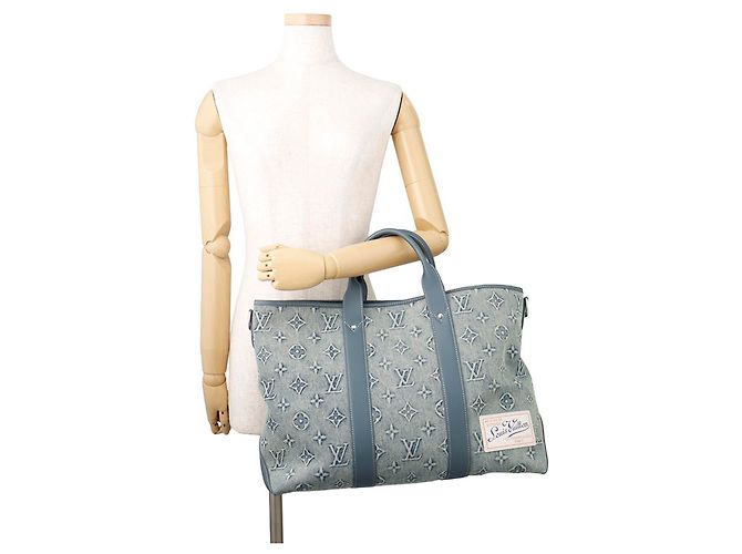 Tote Weekend Louis Vuitton Monogram Washed Denim NM Blu Monogramma - vista 5