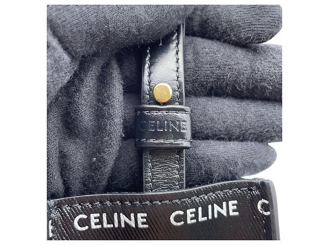 Céline Borsa a mano cabas verticale in pelle Celine Mini Nero Bianco - vista 12