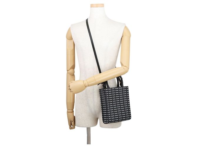 Céline Borsa a mano cabas verticale in pelle Celine Mini Nero Bianco - vista 5