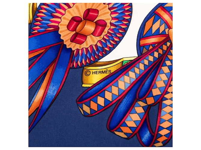 Hermès Hermes Carre 90 LES RUBANS DU CHEVAL Sciarpa Multicolore Blu navy - vista 4