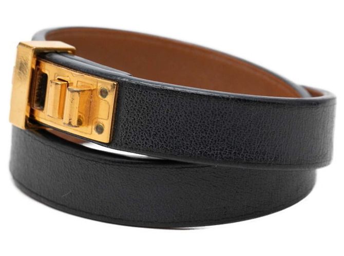 Hermès Pulsera Hermes Mini Dog Double Tour Negro Dorado - vista 2
