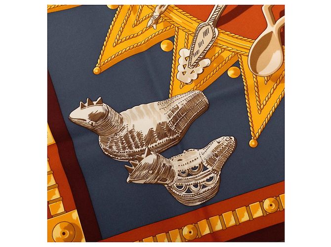 Hermès Hermes Carre 90 Cuillers D'AFRIQUE Sciarpa Marrone Multicolore - vista 4
