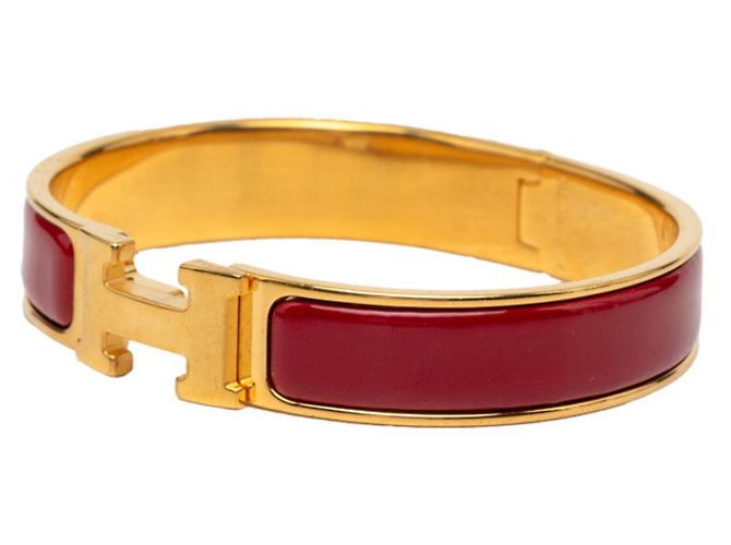 Hermès Pulsera de esmalte Click H PM Hermes Roja Dorado - vista 2