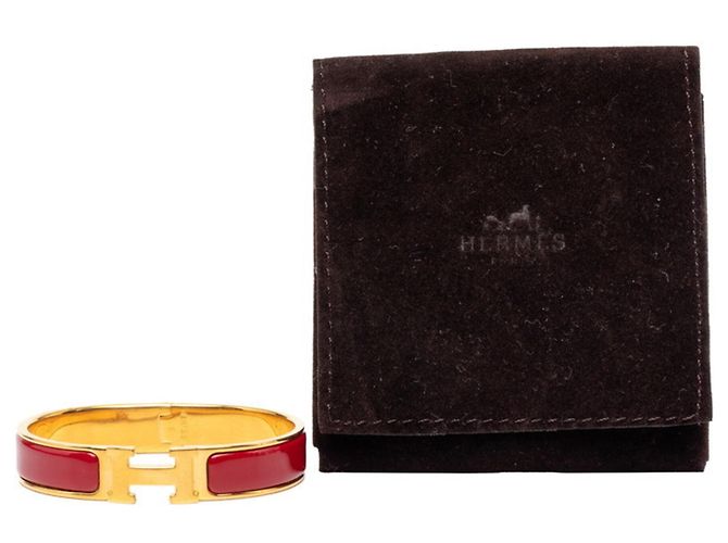 Hermès Pulsera de esmalte Click H PM Hermes Roja Dorado - vista 6