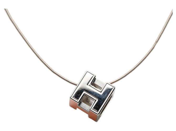 Hermès Collana con pendente Hermes Cage d'H Chain H-Cube Argento Arancione - vista 2