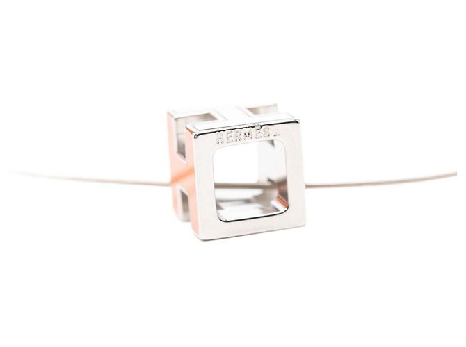 Hermès Collana con pendente Hermes Cage d'H Chain H-Cube Argento Arancione - vista 3
