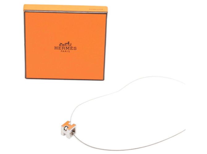 Hermès Collana con pendente Hermes Cage d'H Chain H-Cube Argento Arancione - vista 7