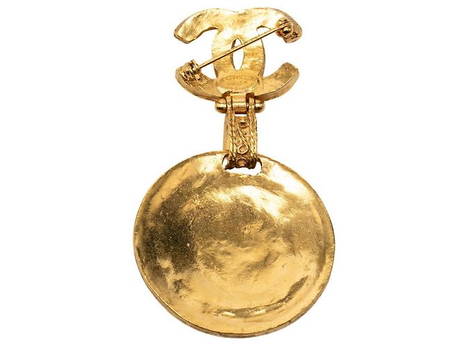 Spilla tonda Chanel Coco Mark Gripoix Rosso D'oro - vista 2