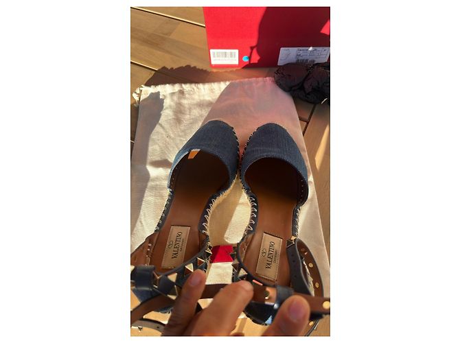 Valentino Garavani Rockstud Espadrilles Zeppa Denim Blu Beige - vista 2