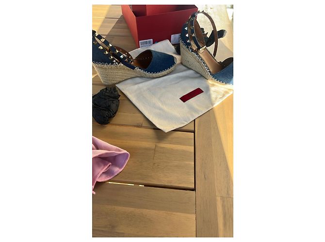 Valentino Garavani Rockstud Espadrilles Zeppa Denim Blu Beige - vista 4