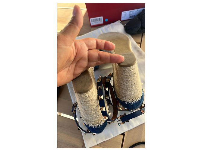 Valentino Garavani Rockstud Espadrilles Zeppa Denim Blu Beige - vista 6