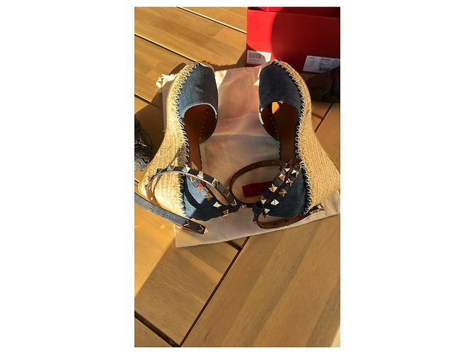 Valentino Garavani Rockstud Espadrilles Zeppa Denim Blu Beige - vista 7