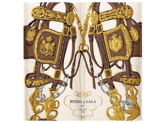 Hermès Hermes Carre 90 BRIDE de GALA Sciarpa cerimoniale Marrone Giallo - vista 3