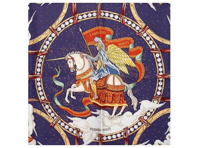 Hermès Sciarpa Hermes Carre 90 Cavaliers des Nuages Blu Multicolore - vista 3
