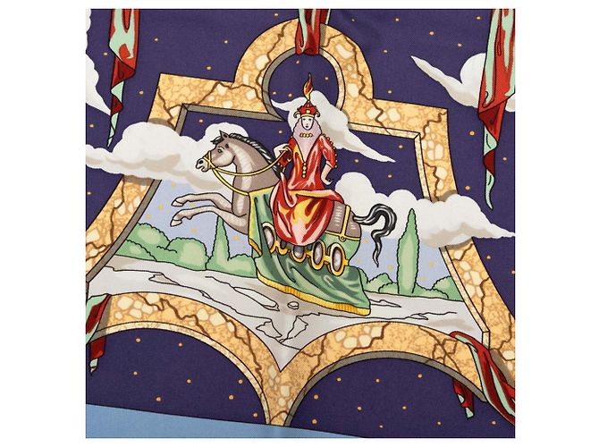 Hermès Sciarpa Hermes Carre 90 Cavaliers des Nuages Blu Multicolore - vista 4