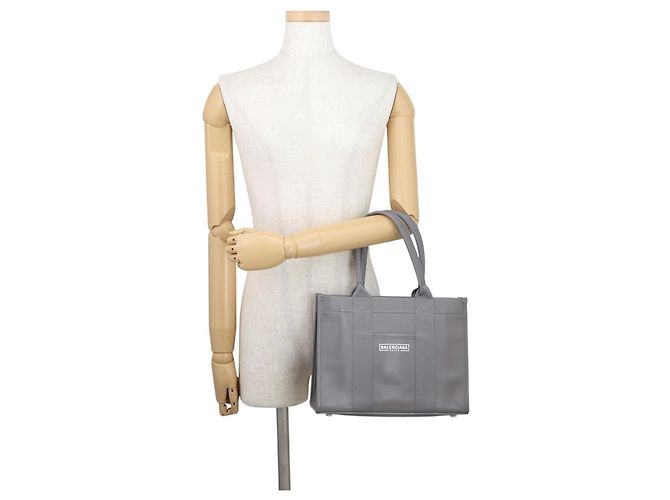 Borsa Tote Balenciaga in pelle e tela grigio scuro - vista 4