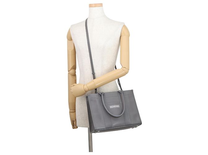 Borsa Tote Balenciaga in pelle e tela grigio scuro - vista 5