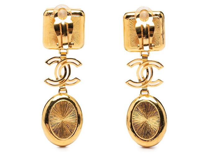 Chanel Coco Mark Clip-Ohrringe Schwarz Weiß Golden - Ansicht 2