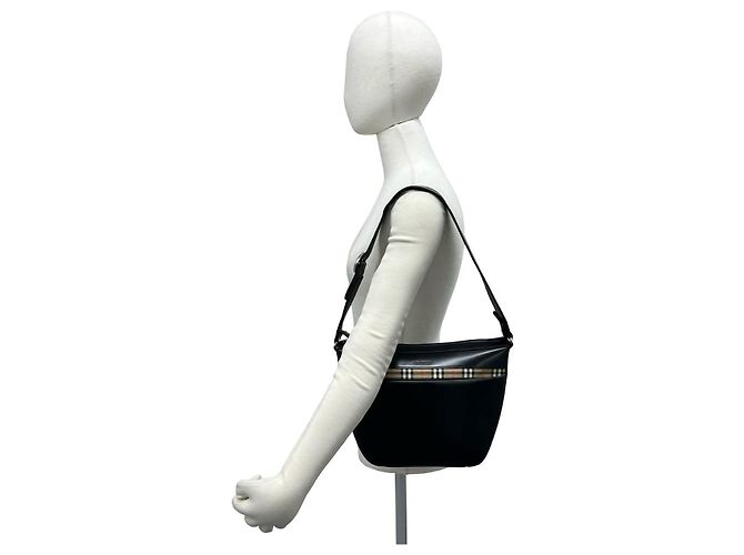 Borsa a tracolla in pelle e tela Burberry Nero - vista 3