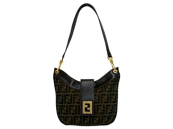 Fendi Zucca Canvas Leder Schultertasche Braun - Ansicht 2