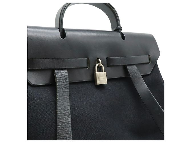 Hermès Hermes Herbag Ad PM Toile Officier Leather 2way Backpack Nero - vista 5