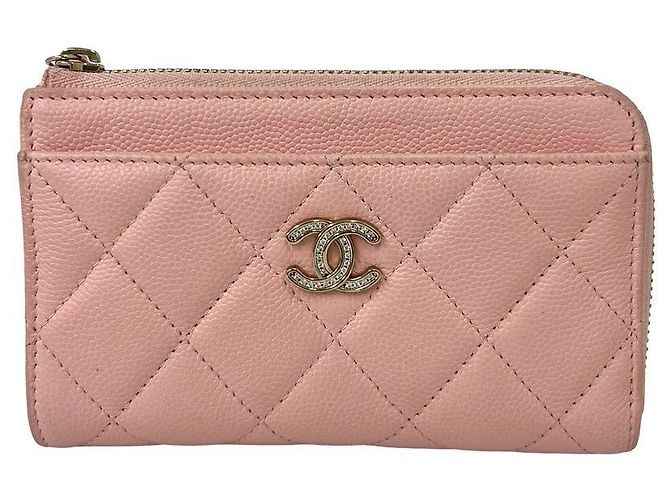 Porta-cartões e porta-moedas em couro caviar matelassê Chanel Rosa - vista 2